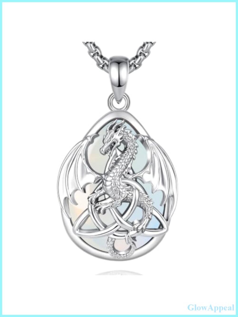 Opal Dragon Celtic Trinity Knot Pendant Necklace Stainless Steel Chain 22in